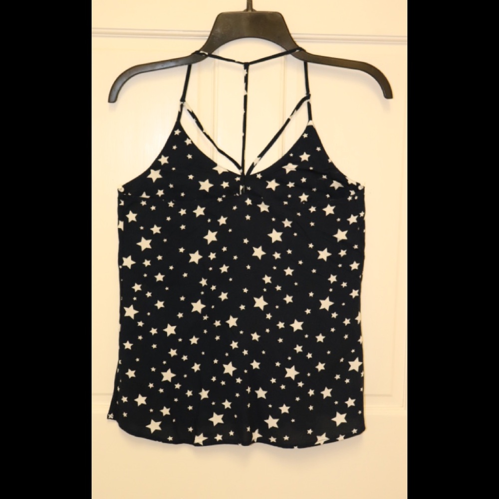 NO BOUNDARIES NAVY AND WHITE STAR FLOWING TANK TOP